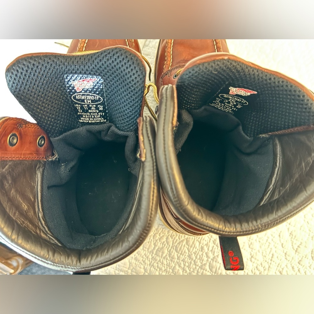Red Wing Leather Boots #411 8-inch Waterproof Soft Toe Size 12 E2 Slip Resistant - Picture 12 of 14